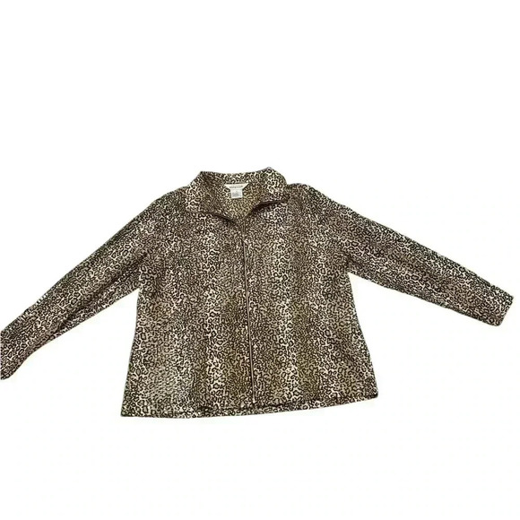 Exclusively Misook Jacket Animal Print Faux Leather Zip Clear Sequin Women Large - Picture 2 of 9